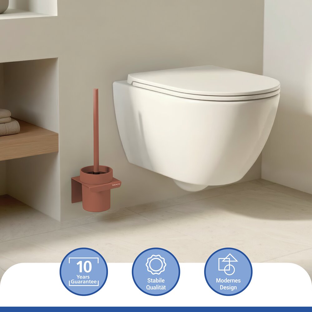 Turbo-Loc® WC-Garnitur Mod. Lizan Braun  mit Silikon-Bürstenkopf, Befestigen ohne Bohren