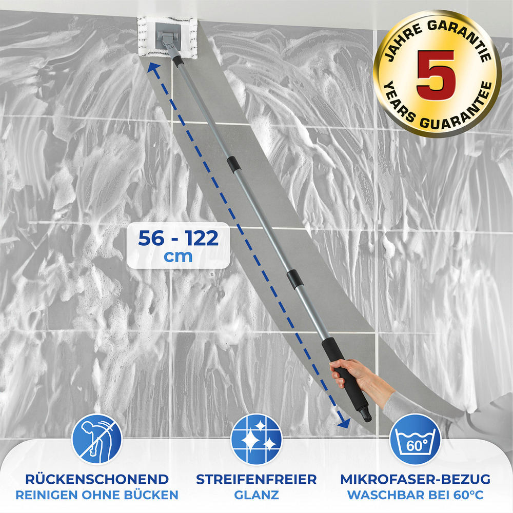 Bad- und Fliesenwischer Mod. Profi Teleskop inkl. 2 Bezügen  360° Duo-Knickgelenk