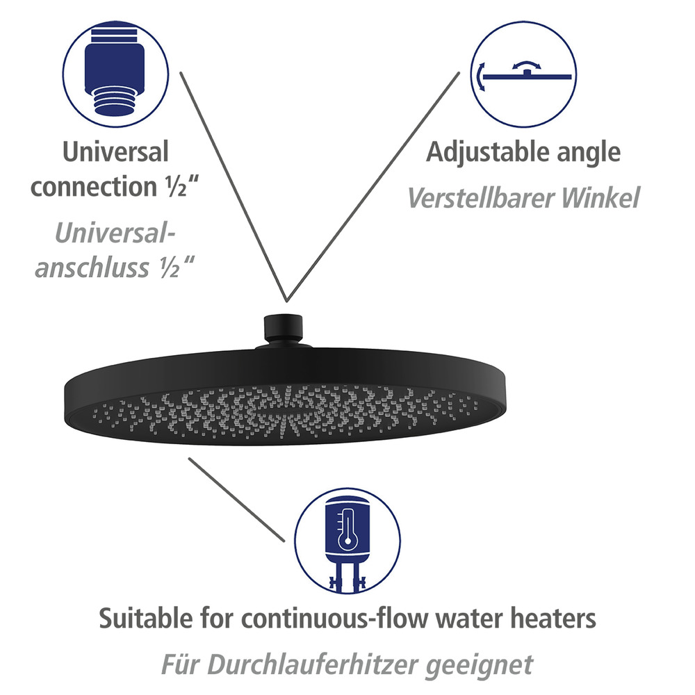 Duschkopf Mod. Softwater Schwarz matt  Ø 26 cm