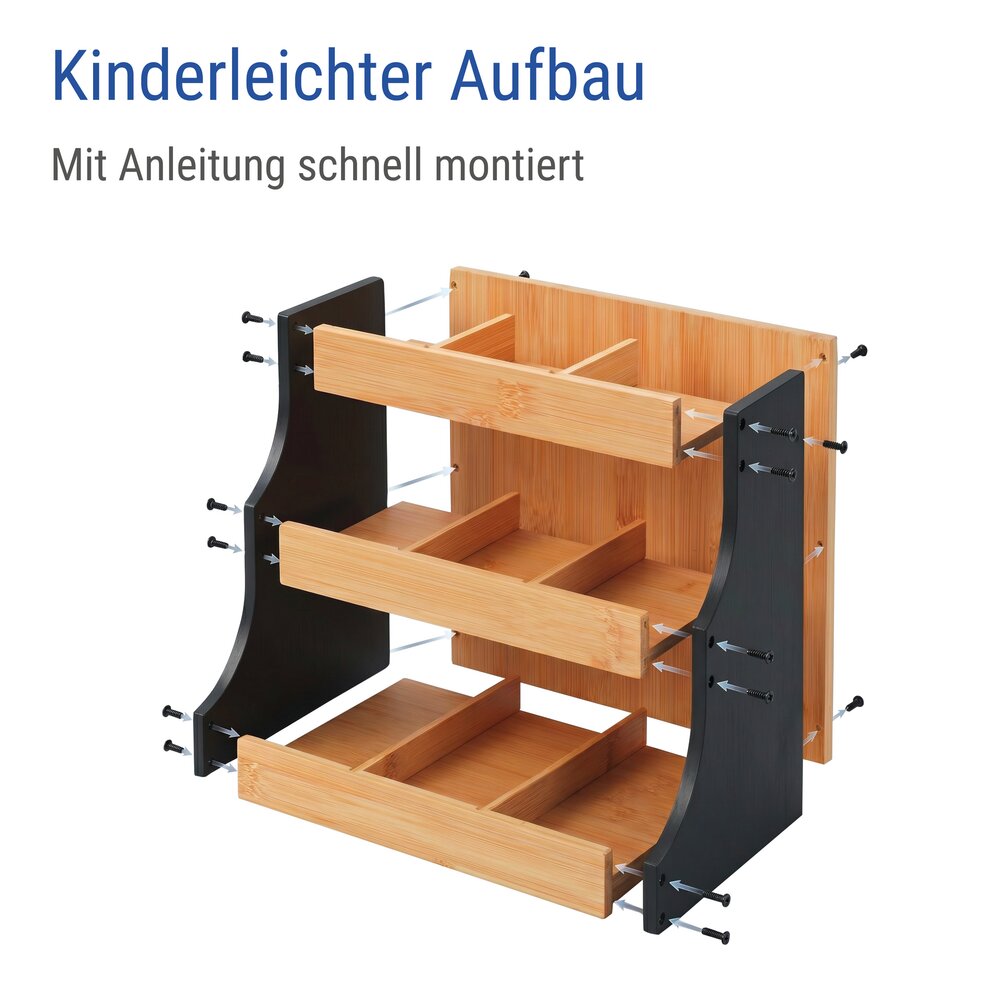 Teeregal Bambus, Schwarz  Tee Organizer für bis zu 180 Teebeutel