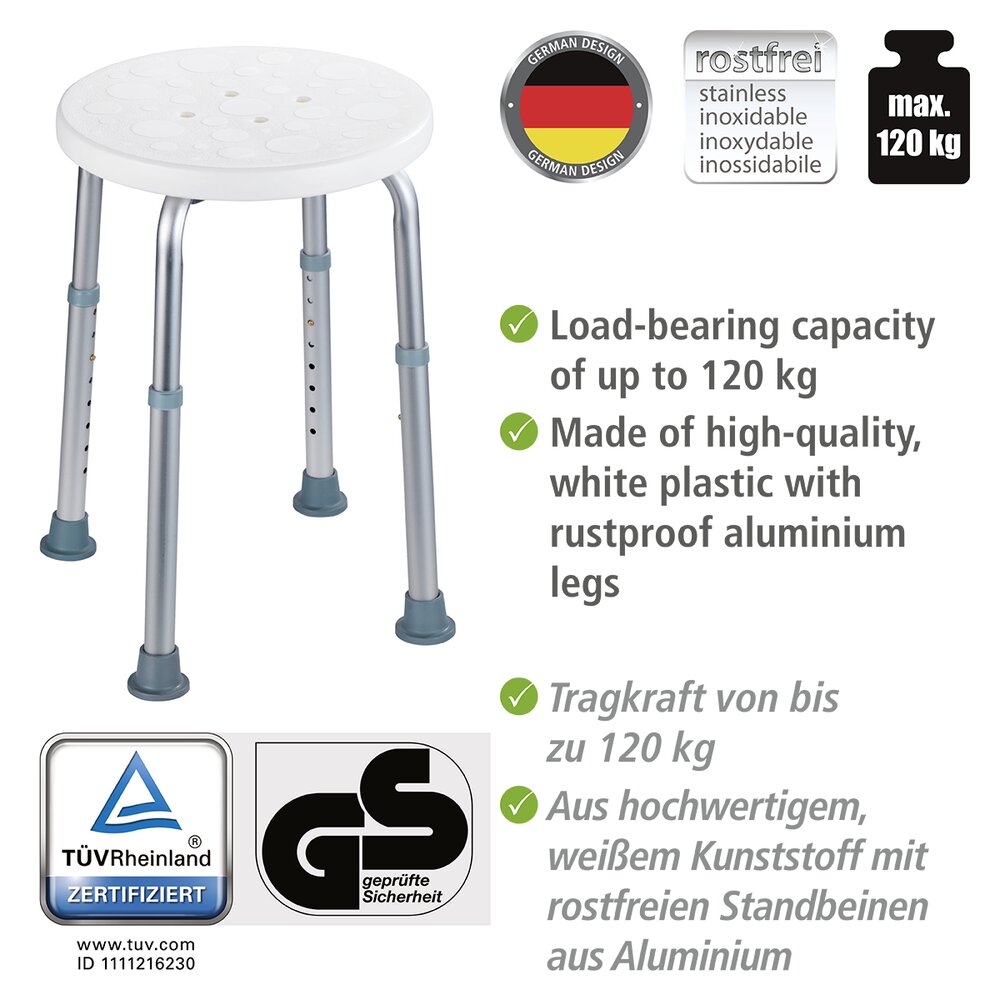 Duschhocker Mod. Secura höhenverstellbar  Wannenhocker, 120 kg Tragkraft