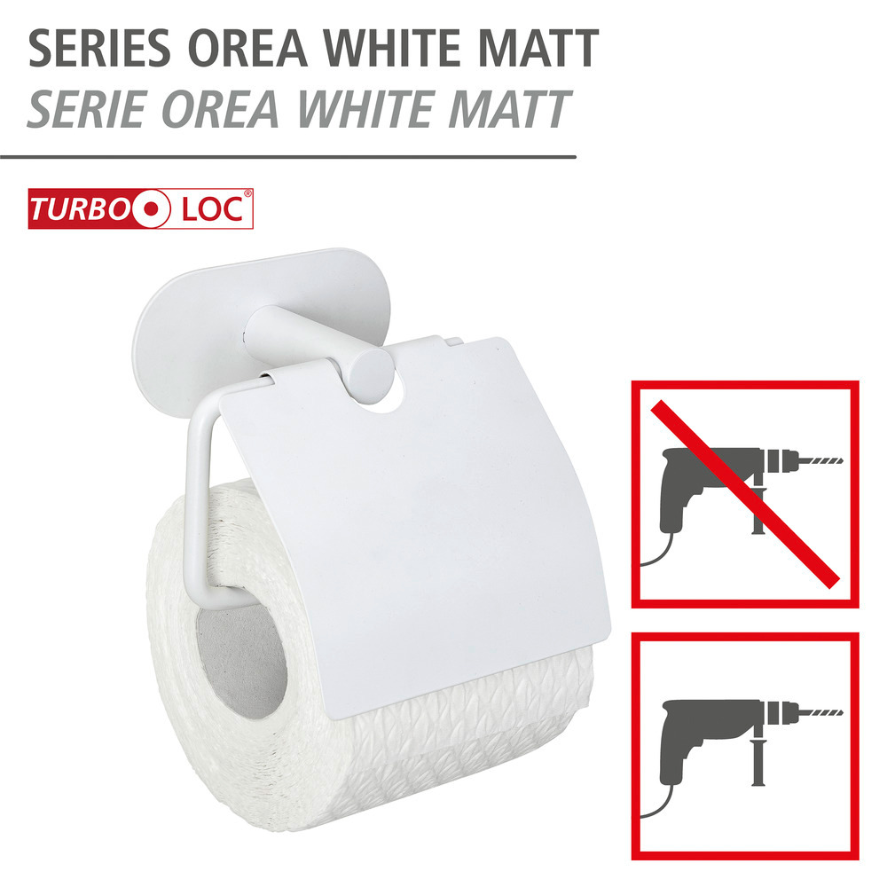 Turbo-Loc® Toilettenpapierhalter mit Deckel Mod. Orea White matt  aus rostfreiem Edelstahl