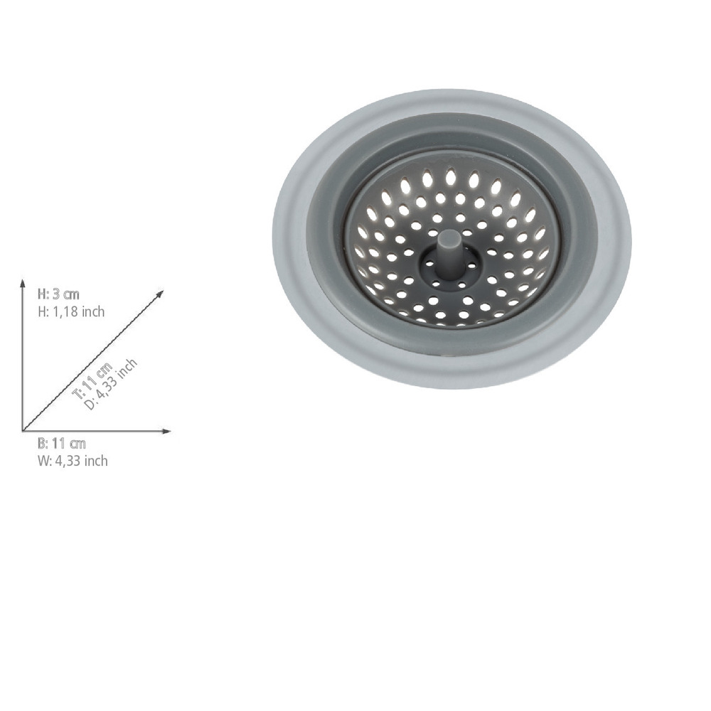 Abfluss-Sieb Silikon Mod. Edsi Grau  für gängige Spül- und Waschbeckenabflüsse