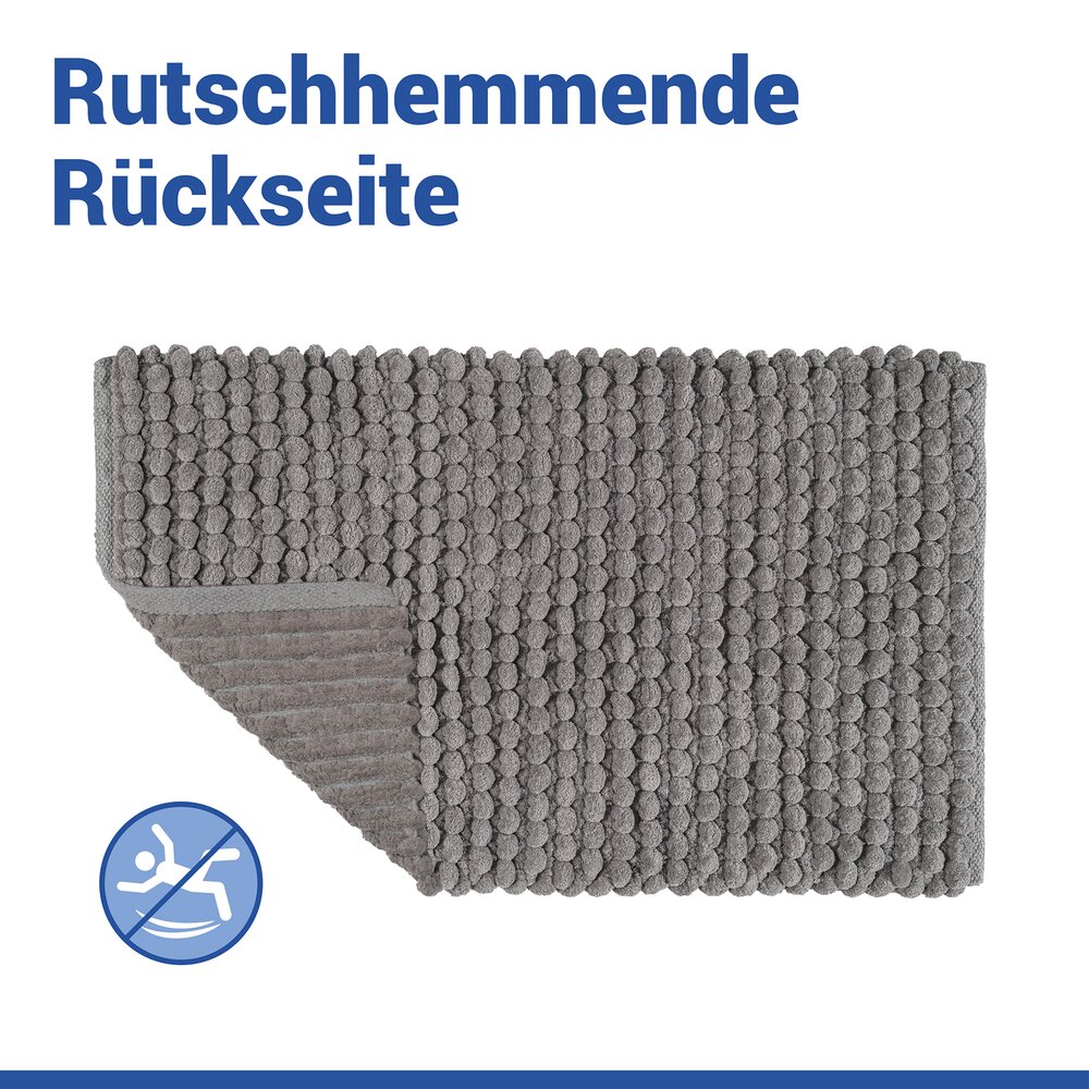 Tapis de bain Mod. Solivo gris, 50 x 80 cm  antidérapant et lavable à 30 °C
