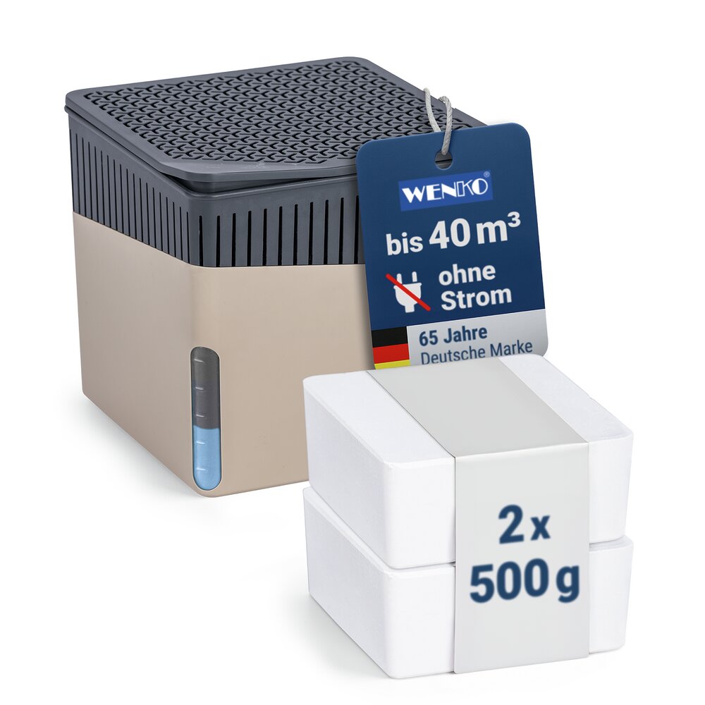 Raumentfeuchter Mod. Cube Beige 500 g mit Nachfüller  beugt Schimmel und Gerüchen vor