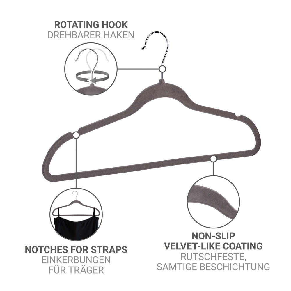 Kleiderbügel beflockt Grau 25er Set  extra dünn, platzsparend