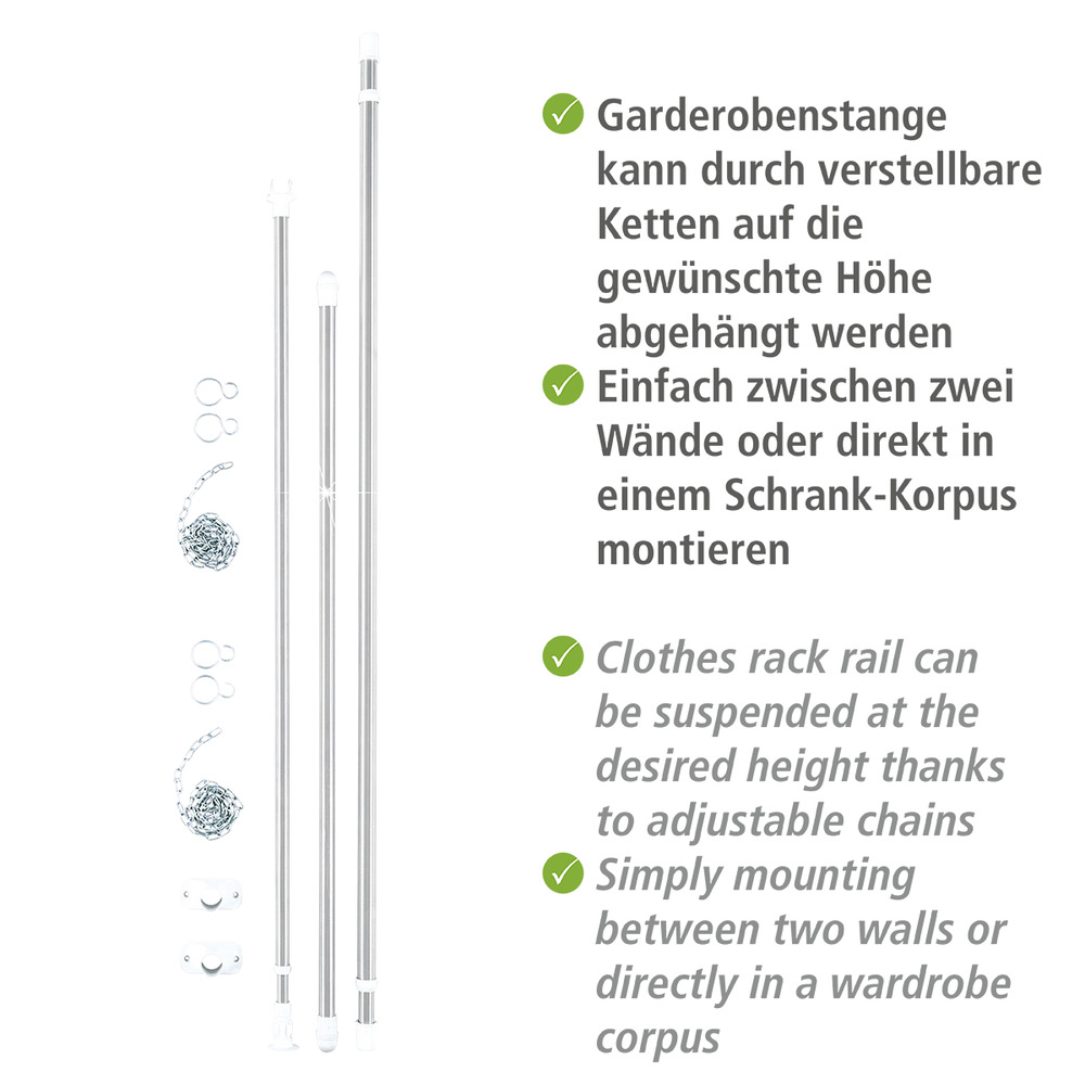 Teleskop-Garderoben-Set Edelstahl, 3-teilig  verstellbar