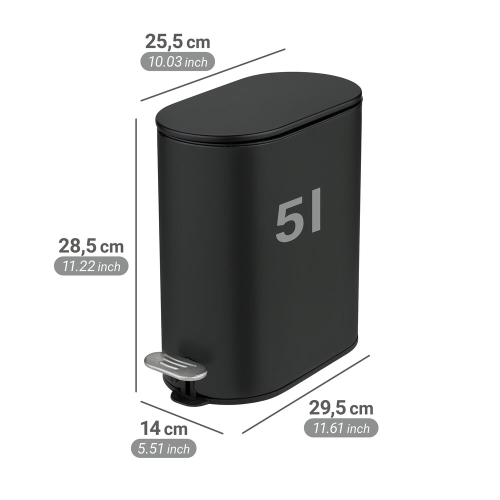 Pedaalemmer Mod. Collungo, 5L, zwart, metaal, 14x28.5x29.5 cm
