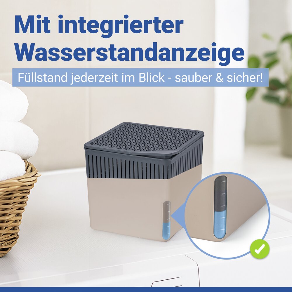 Luftentfeuchter Mod. Cube Beige 500 g mit Nachfüller  für Räume bis ca. 40 m³