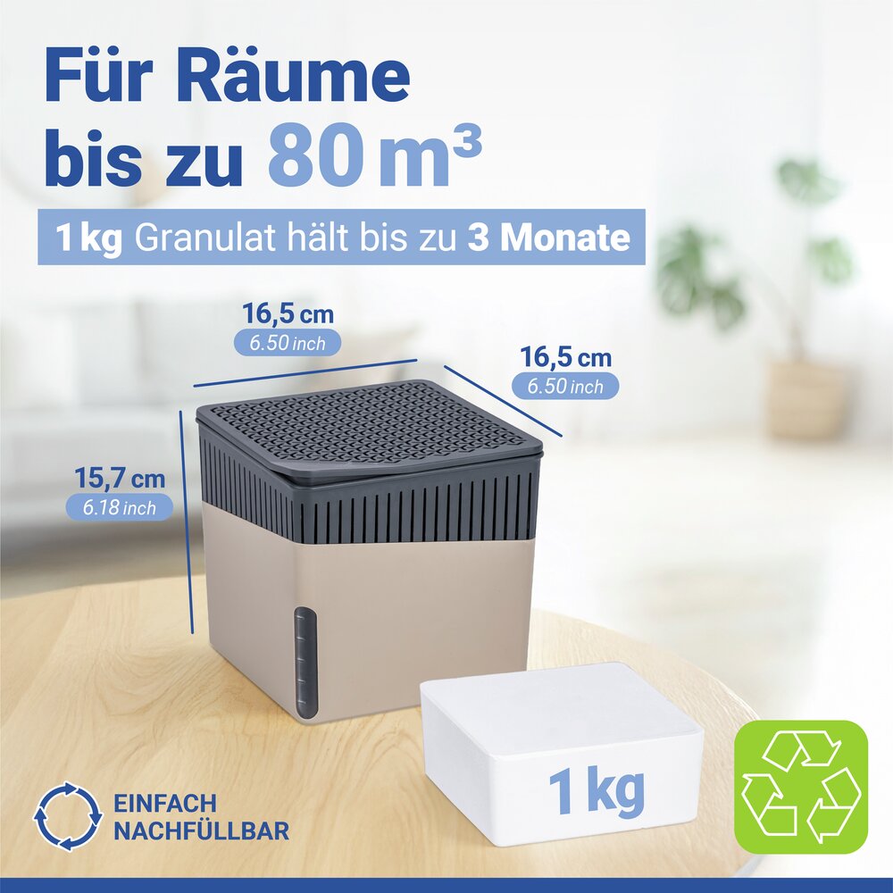 Raumentfeuchter Mod. Cube Beige 1000 g  beugt Schimmel und Gerüchen vor