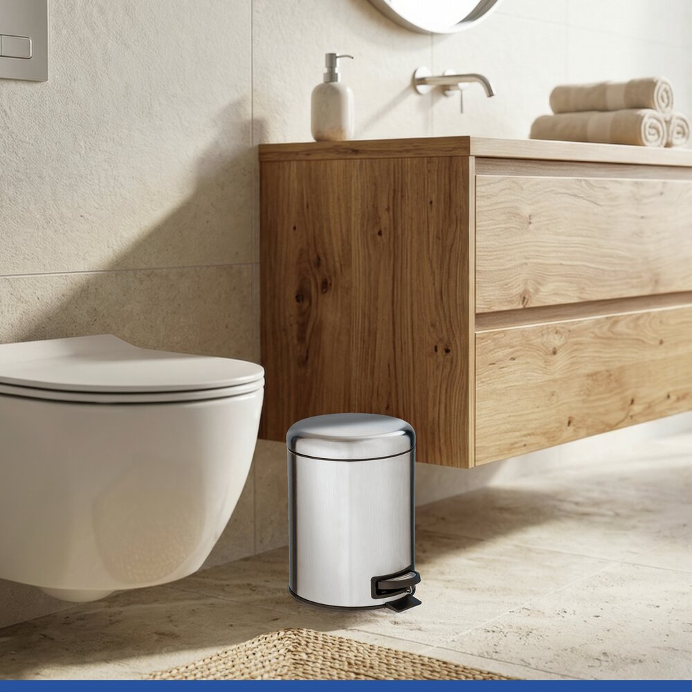 Poubelle à pédale Leman, 5L, petite poubelle salle de bain, acier mat  avec insert amovible