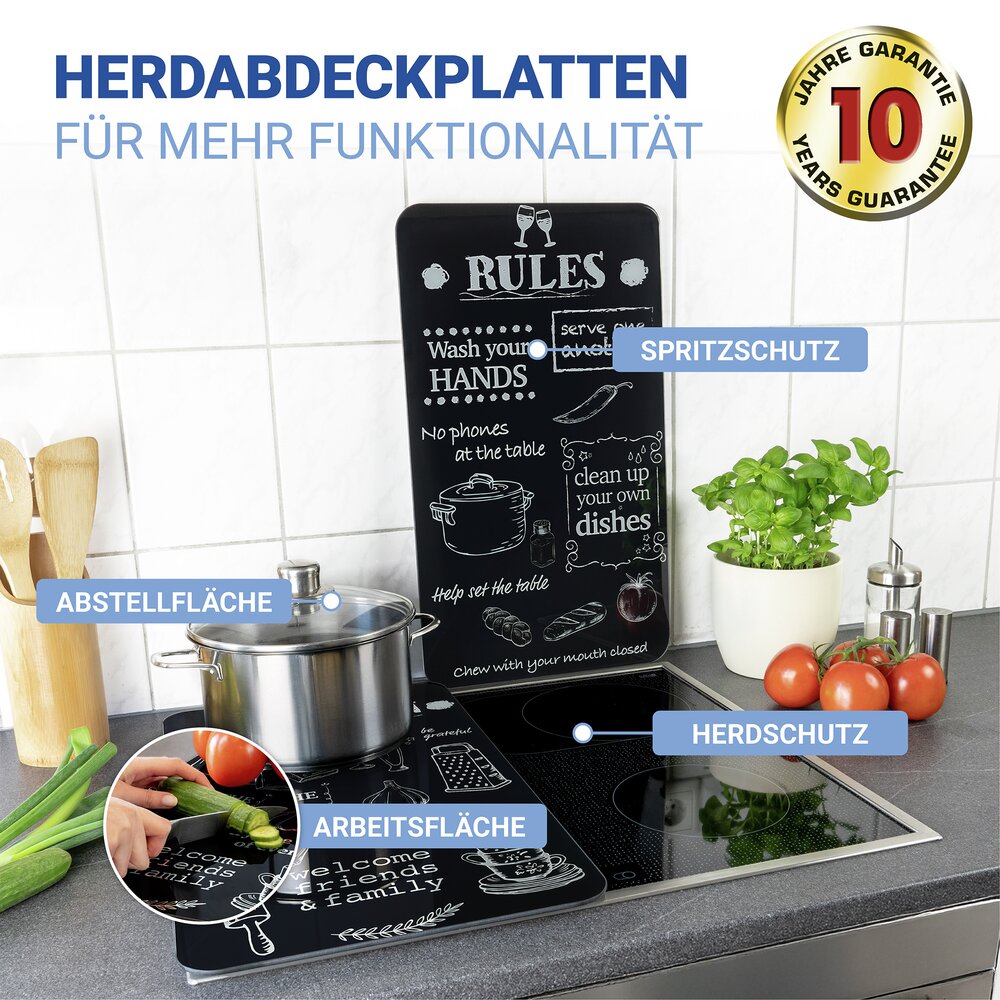 Plaque de Recouvrement Universelle Mod. Kitchen Rules, set de 2  pour tous les types de cuisinières