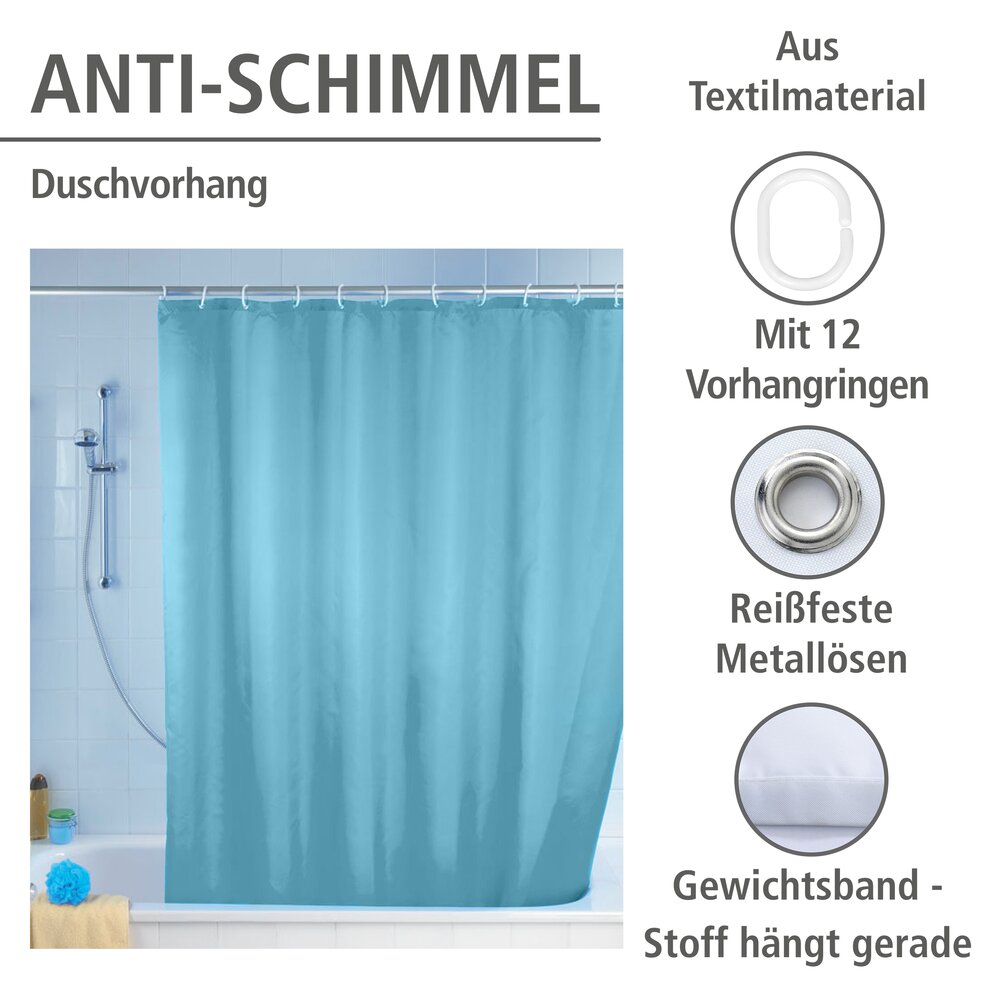 Anti-Schimmel Duschvorhang Uni Light Blue, 180 x 200 cm  waschbar