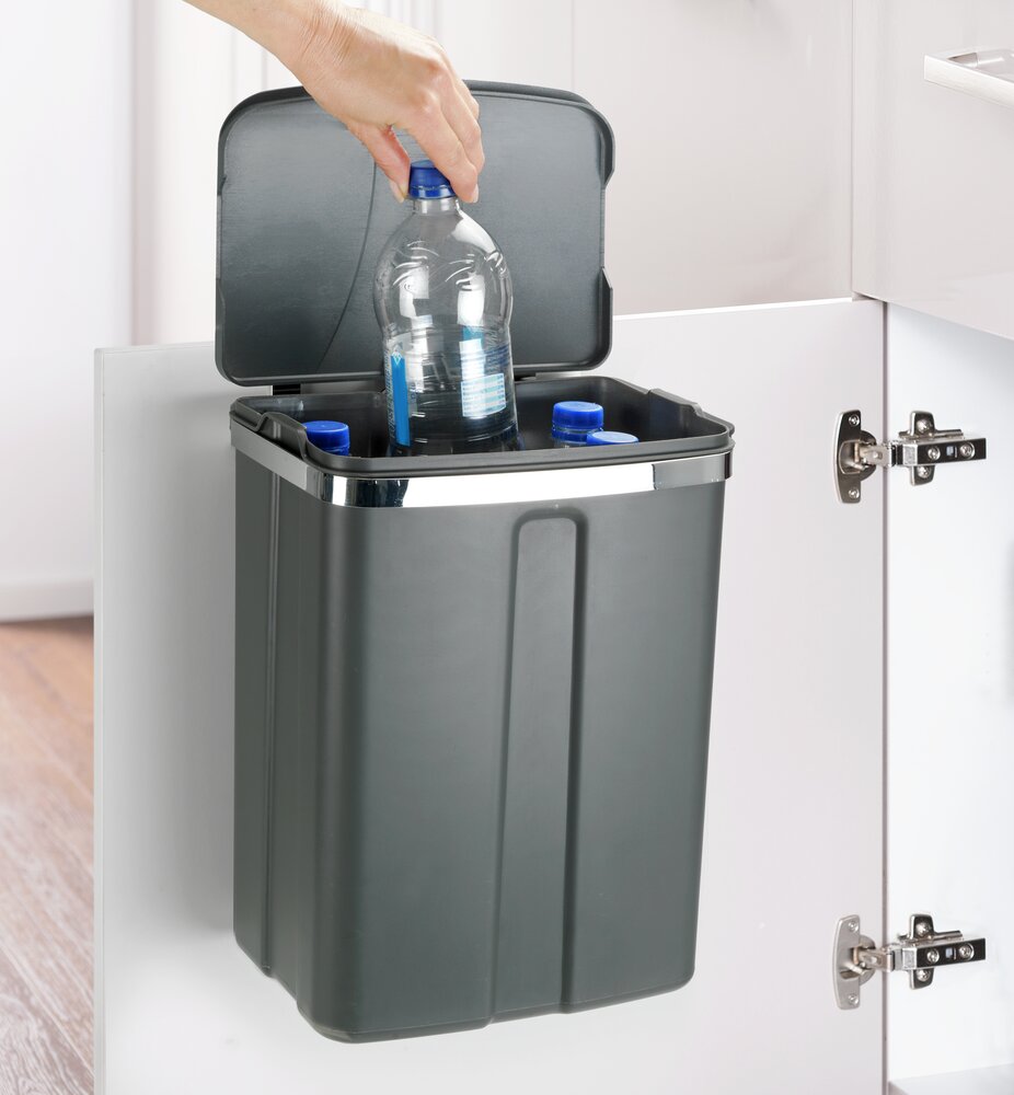 Tür-Abfalleimer 12l, grau  zum Einhängen in Schrank und Schublade