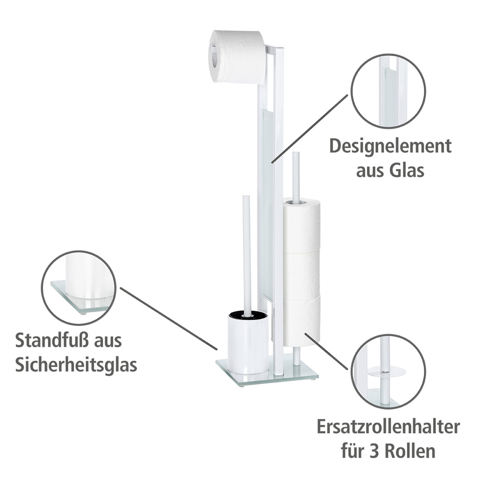 Stand WC-Garnitur Mod. Rivalta Weiß  integrierter Toilettenpapierhalter und WC-Bürstenhalter