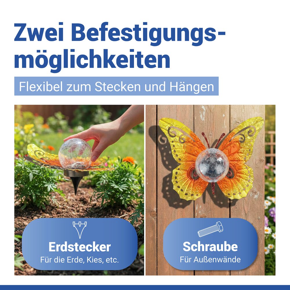 LED Solarlampe Schmetterling, Gold/Orange  dekorative Gartenbeleuchtung