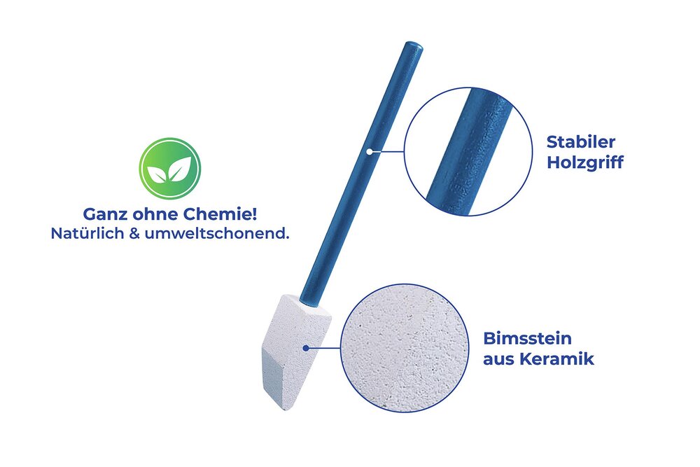 Toilettenreiniger Spezial, 3er Set  mit abgeschrägten Bimsstein und Holzgriff
