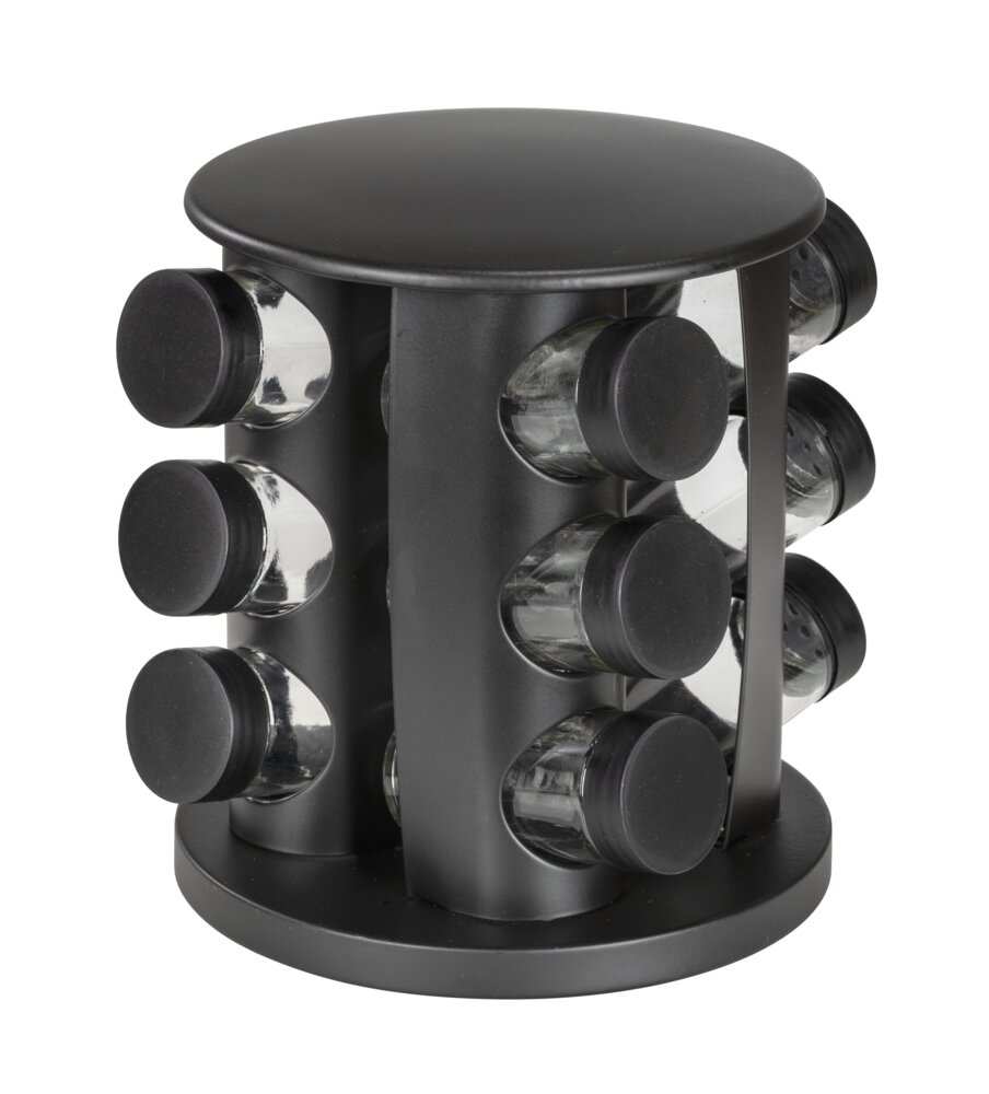 Carrousel à épices Mod. Bruna noir, métal, 13 pcs, 18,5x21,5 cm, pivotant à 360°  autocollants inclus, bocaux en verre