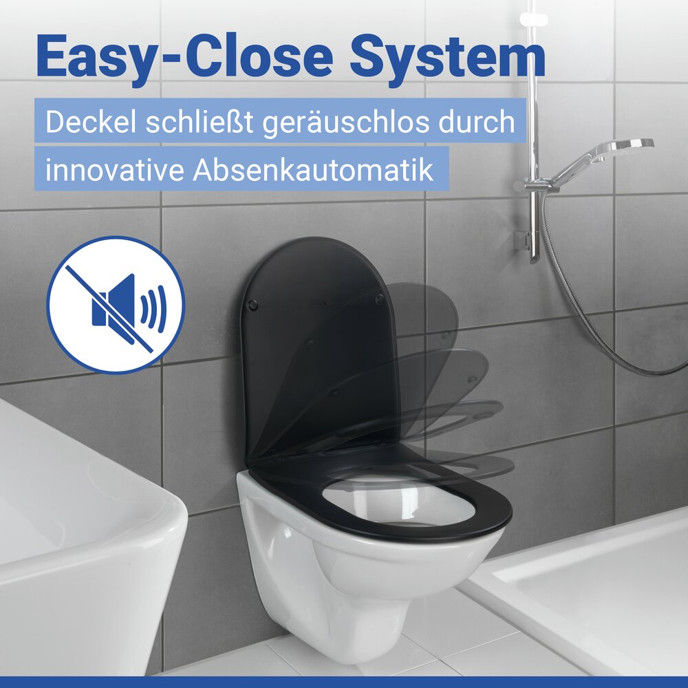 WC Sitz Mod. Galati Schwarz matt  Toilettendeckel in D-Form mit Absenkautomatik