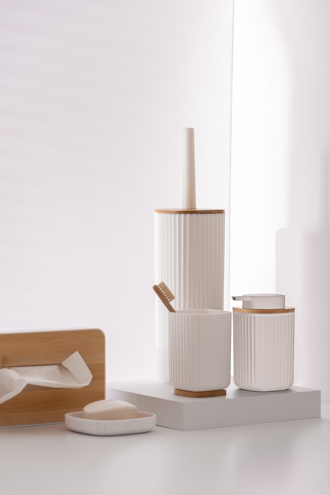 Porte-savon Mod. Rotello Blanc  détails en bambou