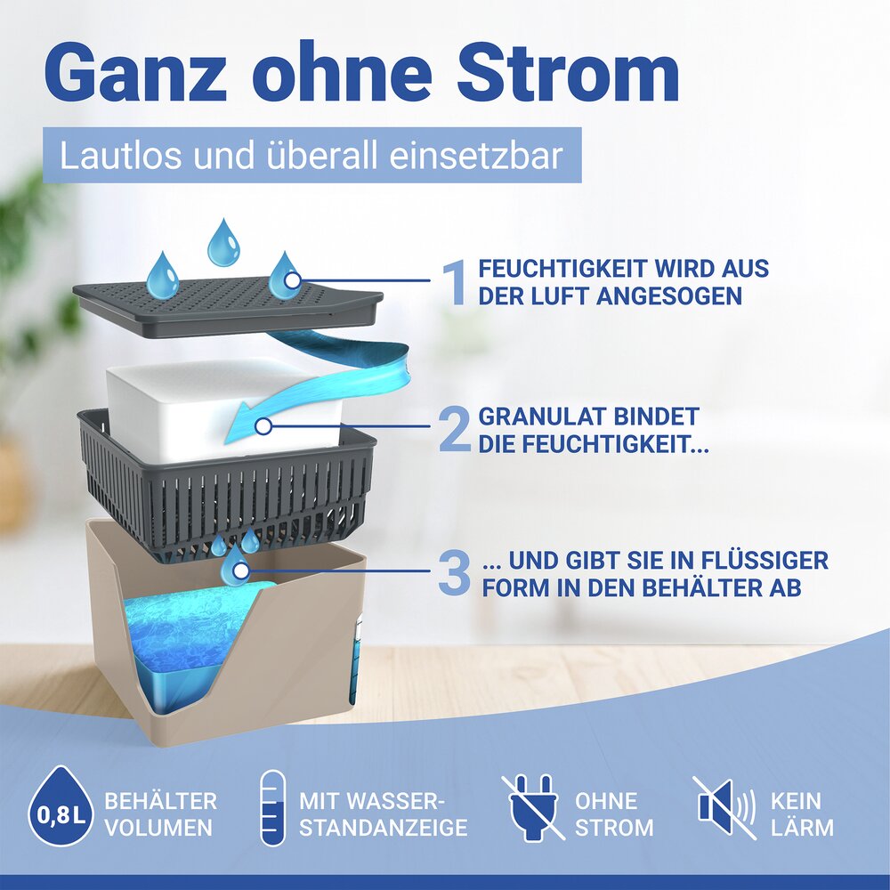 Raumentfeuchter Mod. Cube Beige 500 g mit Nachfüller  beugt Schimmel und Gerüchen vor