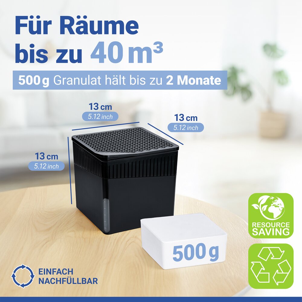 Raumentfeuchter Mod. Cube 500 g Schwarz  beugt Schimmel und Gerüchen vor