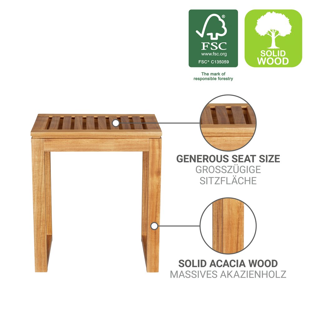 Badhocker Mod. Fondi  aus massivem Akazienholz