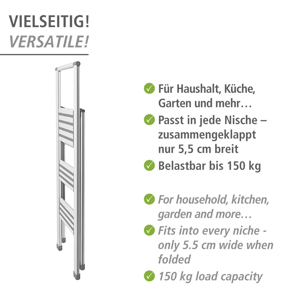 Alu-Design Klapptrittleiter 3-stufig Weiß  Haushaltsleiter