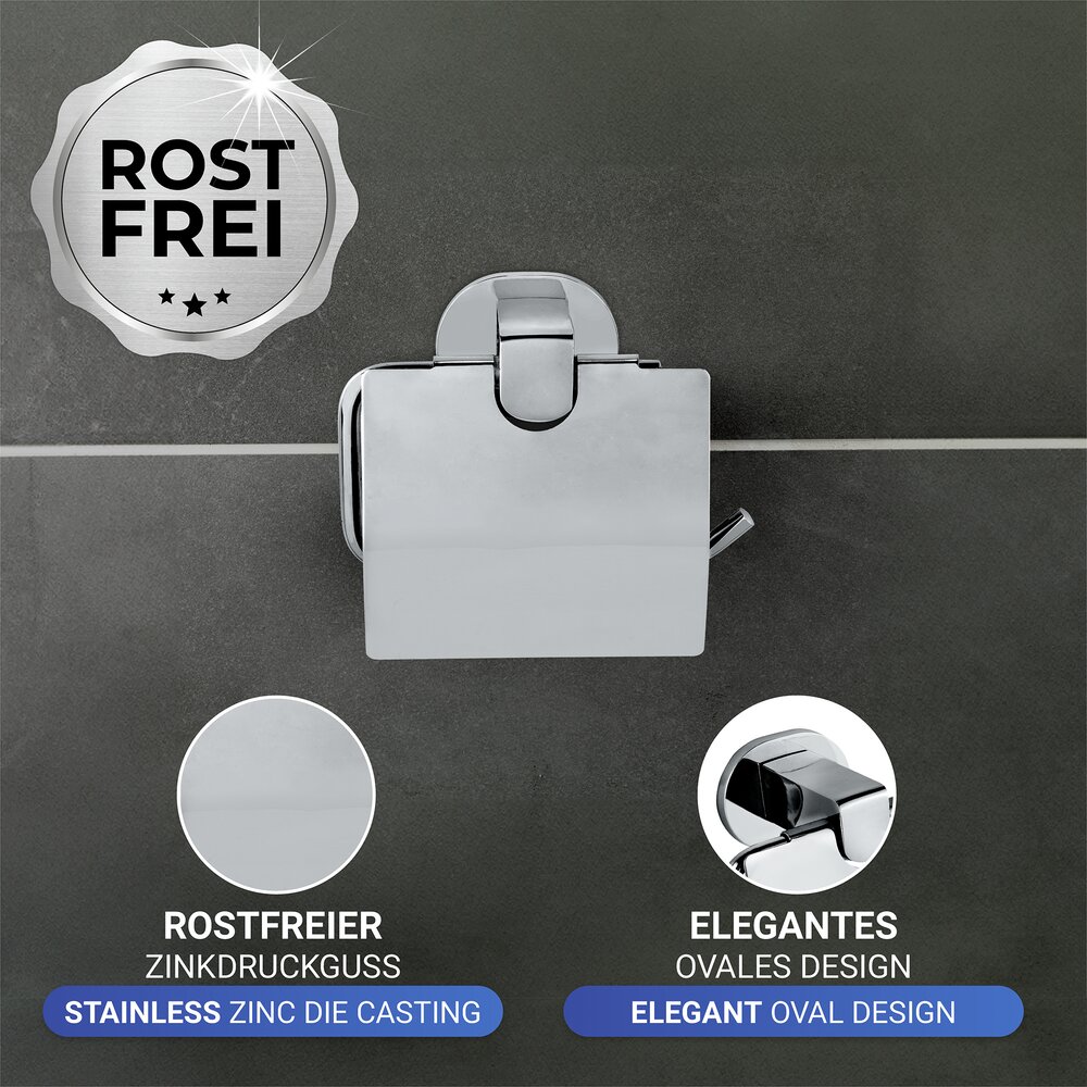 UV-Loc® Toilettenpapierhalter mit Deckel Mod. Maribor  Befestigen ohne Bohren mit innovativem Klebesystem