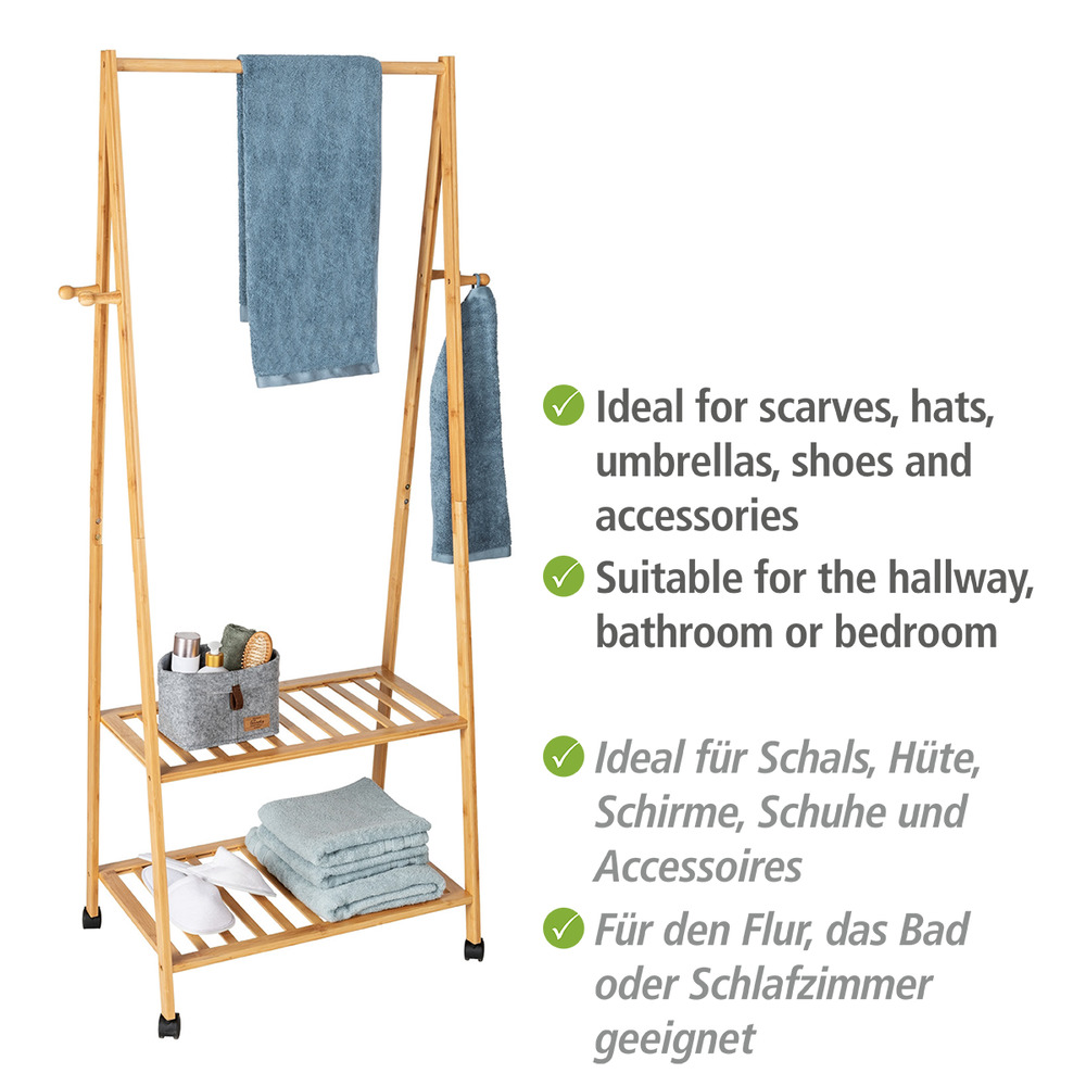 Bambus Kleiderständer Mod. Honolulu  Mit vier Rollen zum leichten Fortbewegen