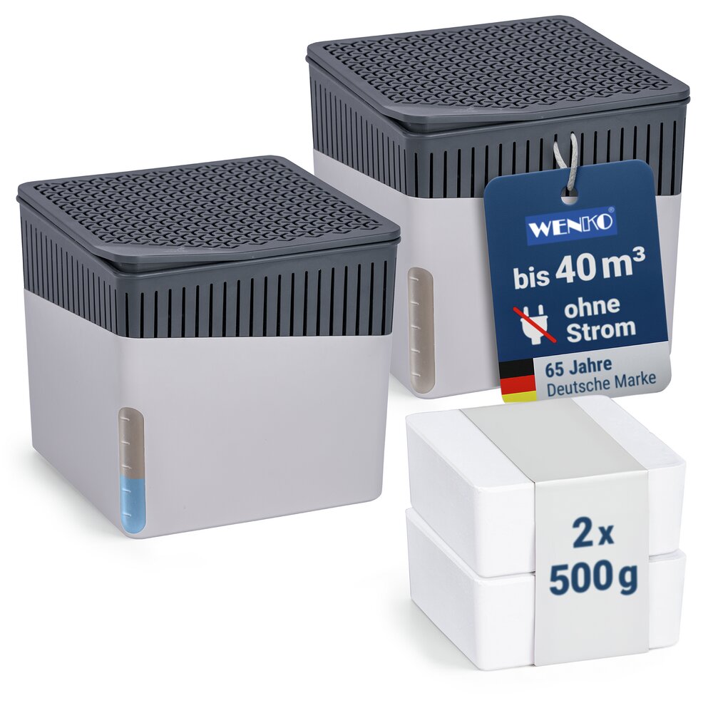 Luchtontvochtiger Mod. Cube Grijs 500 g, set van 2