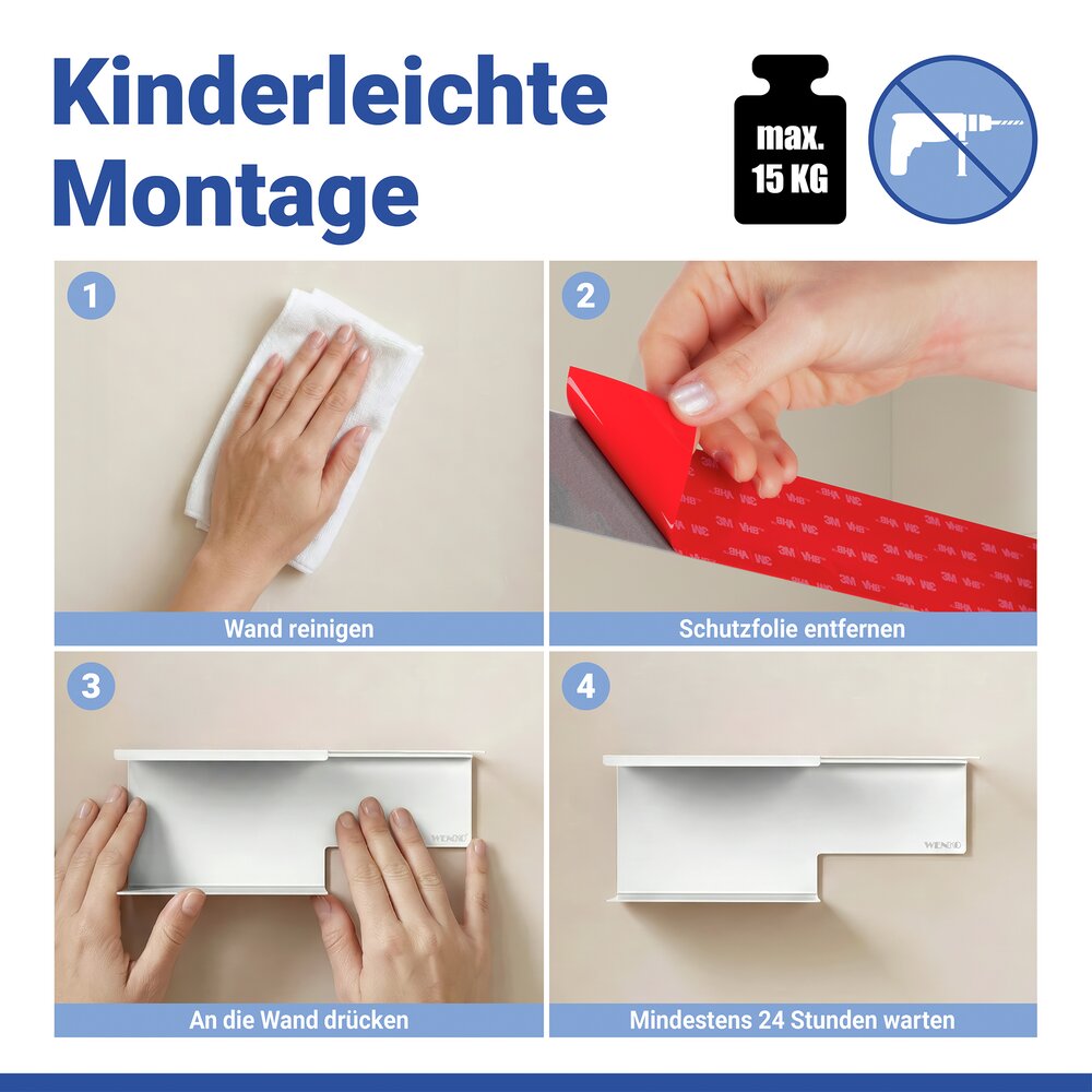 Turbo-Loc® Toilettenpapierhalter mit Ablage Mod. Lizan Weiß  Befestigen ohne Bohren