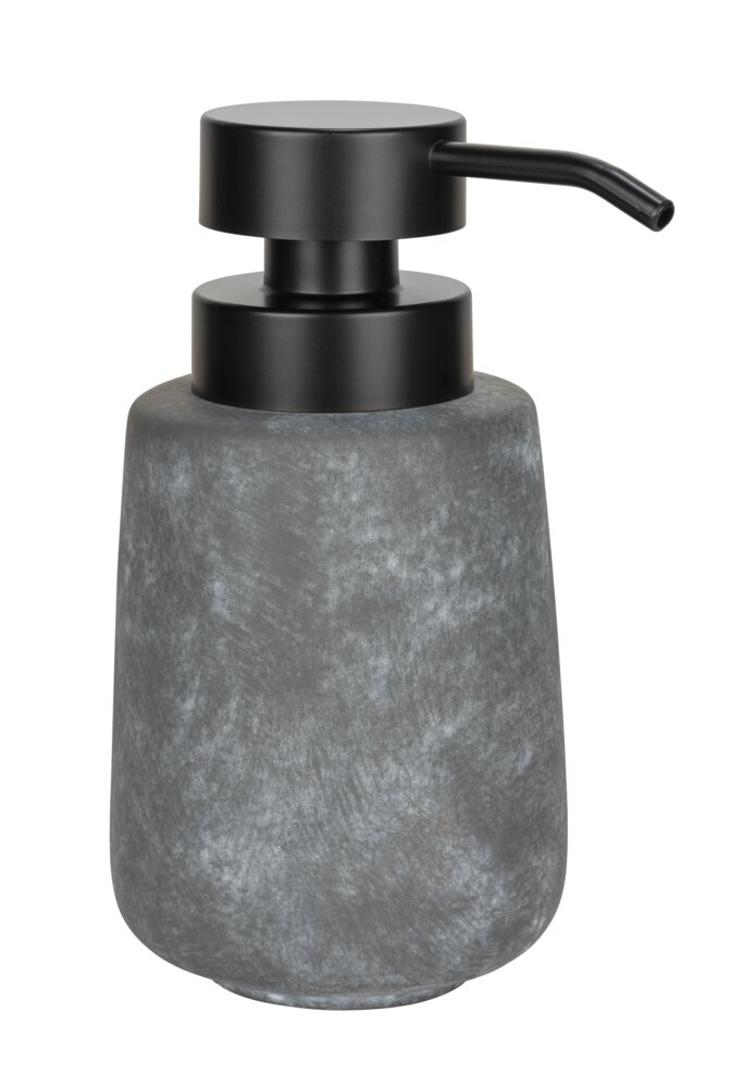 Seifenspender Mod. Sacile, grau/schwarz, Keramik/Kunststoff, 0.4L, 8.5x16x11 cm  in Beton-Optik, modernes Design