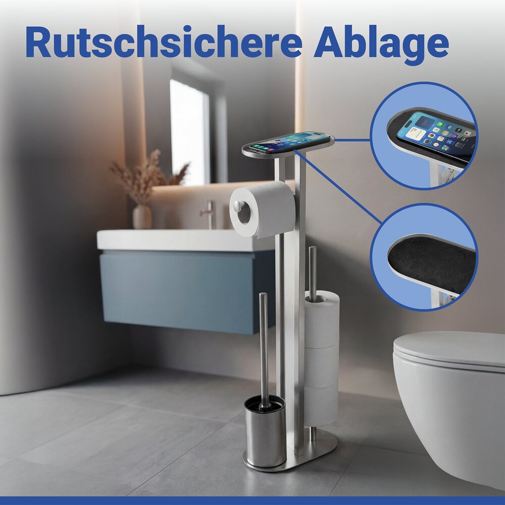 Combiné WC Mod. Orea Acier inoxydable mat  avec tablette et porte-rouleaux de rechange