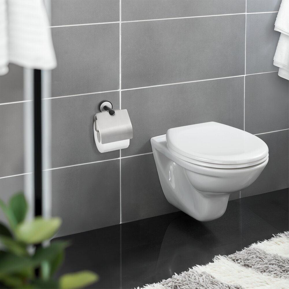 Porte papier toilette avec abattant UV-Loc®  Fixation sans percer grâce à un système adhésif innovant