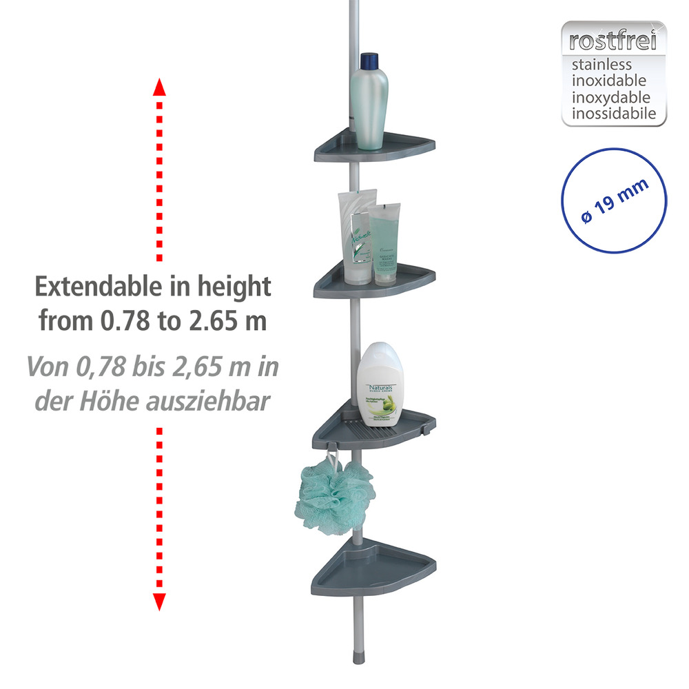 Teleskop Duschecke Easy Silber  mit 4 Ablagen