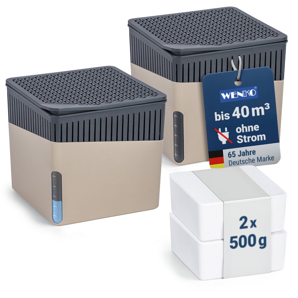 Raumentfeuchter Mod. Cube Beige 500 g, 2er Set  beugt Schimmel und Gerüchen vor