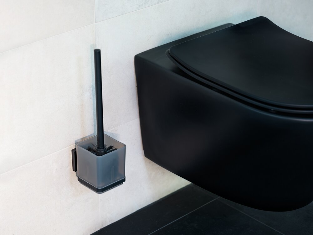 WC-Set Mod. Vacuum-Loc® Quadro, schwarz, Edelstahl/Kunststoff, 9,5x37x12,5 cm  ohne bohren, jederzeit repositionierbar