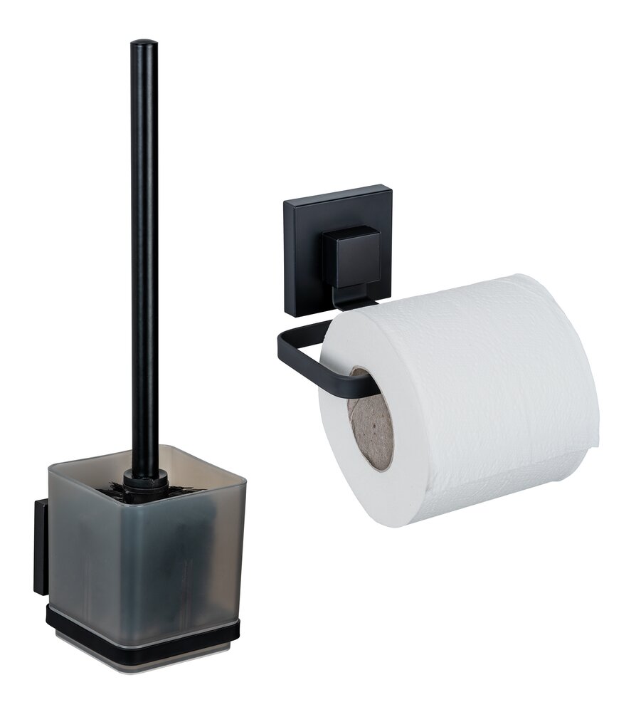 WC-Set Mod. Vacuum-Loc® Quadro, schwarz, Edelstahl/Kunststoff, 9,5x37x12,5 cm  ohne bohren, jederzeit repositionierbar