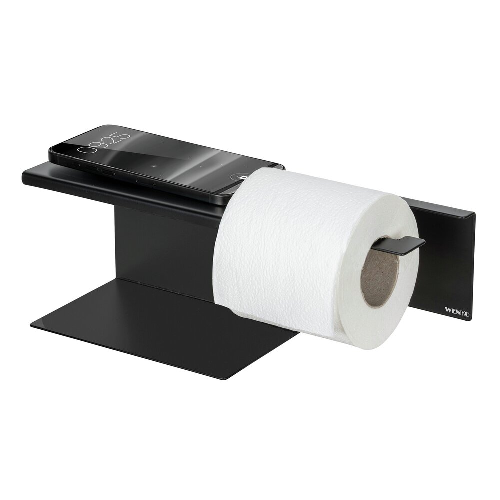 Turbo-Loc® Toilettenpapierhalter mit Ablage Mod. Lizan Schwarz  Befestigen ohne Bohren