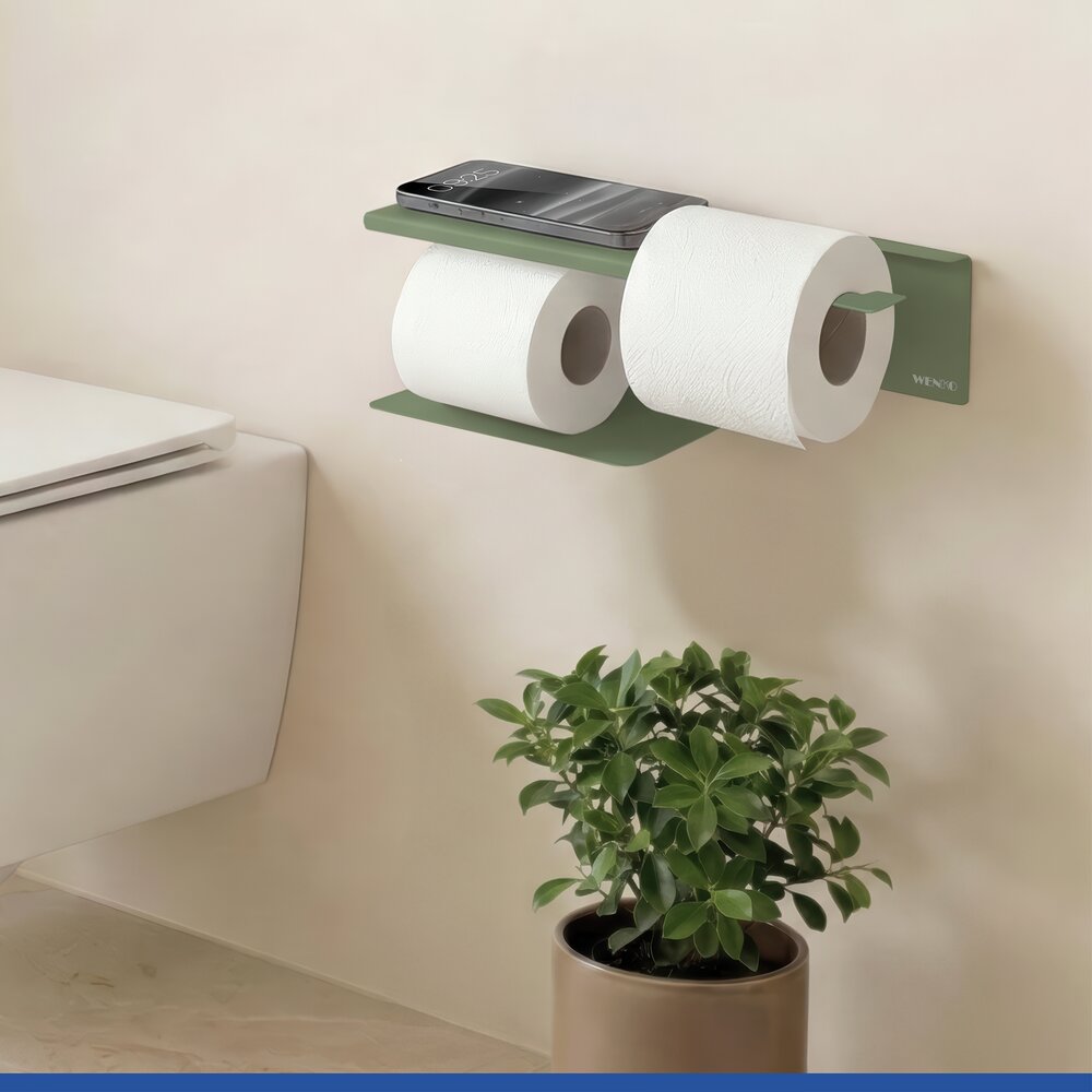 Turbo-Loc® Toilettenpapierhalter mit Ablage Mod. Lizan Grün  Befestigen ohne Bohren