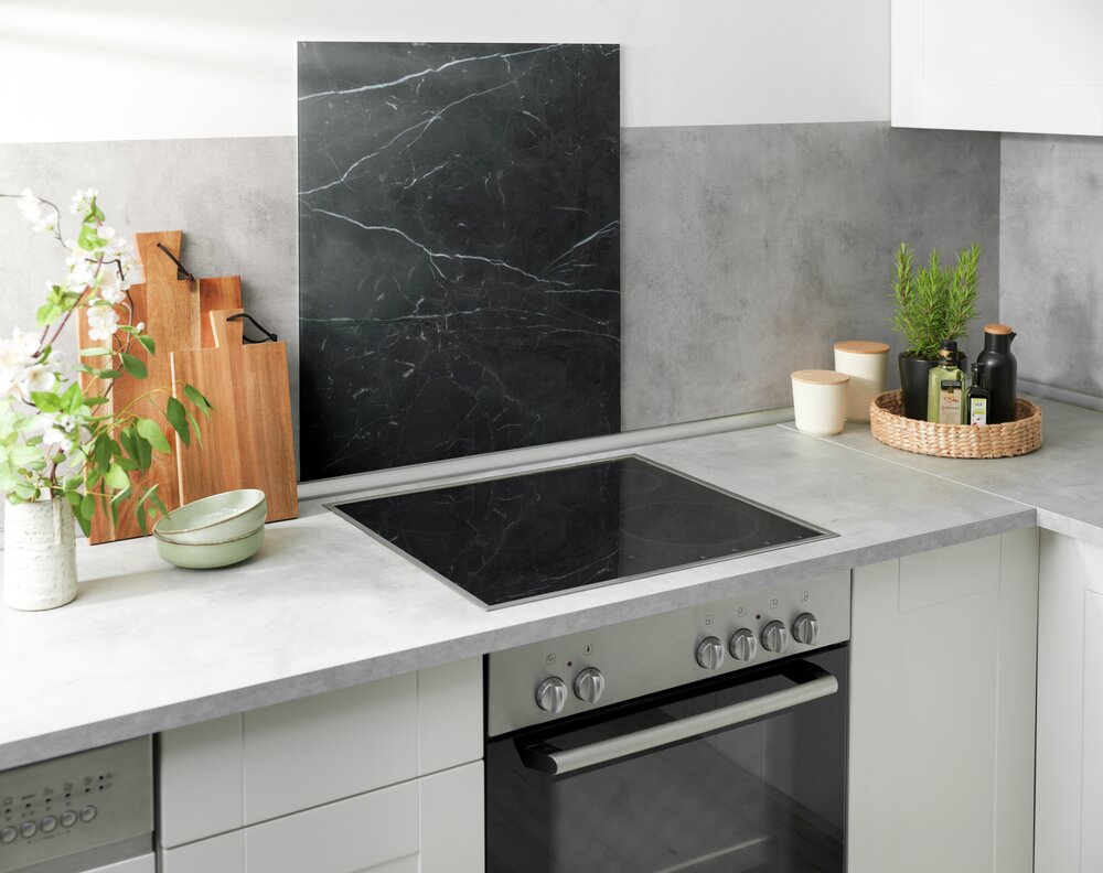 Glazen spatwand marmer zwart, 60 x 70 cm