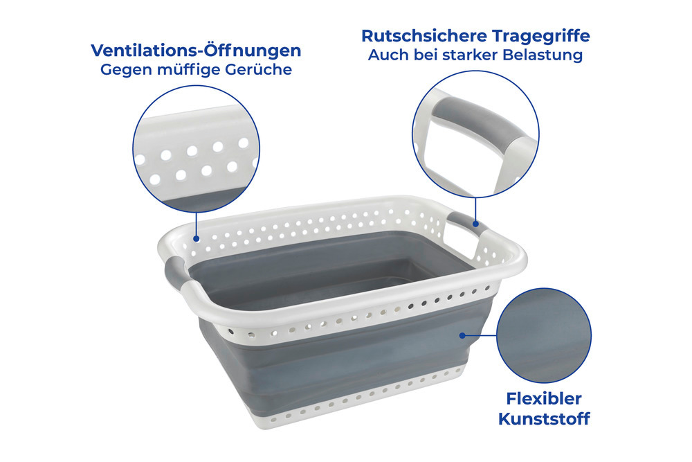 Wäschekorb faltbar weiß-grau  Fassungsvermögen, ca. 38 Liter