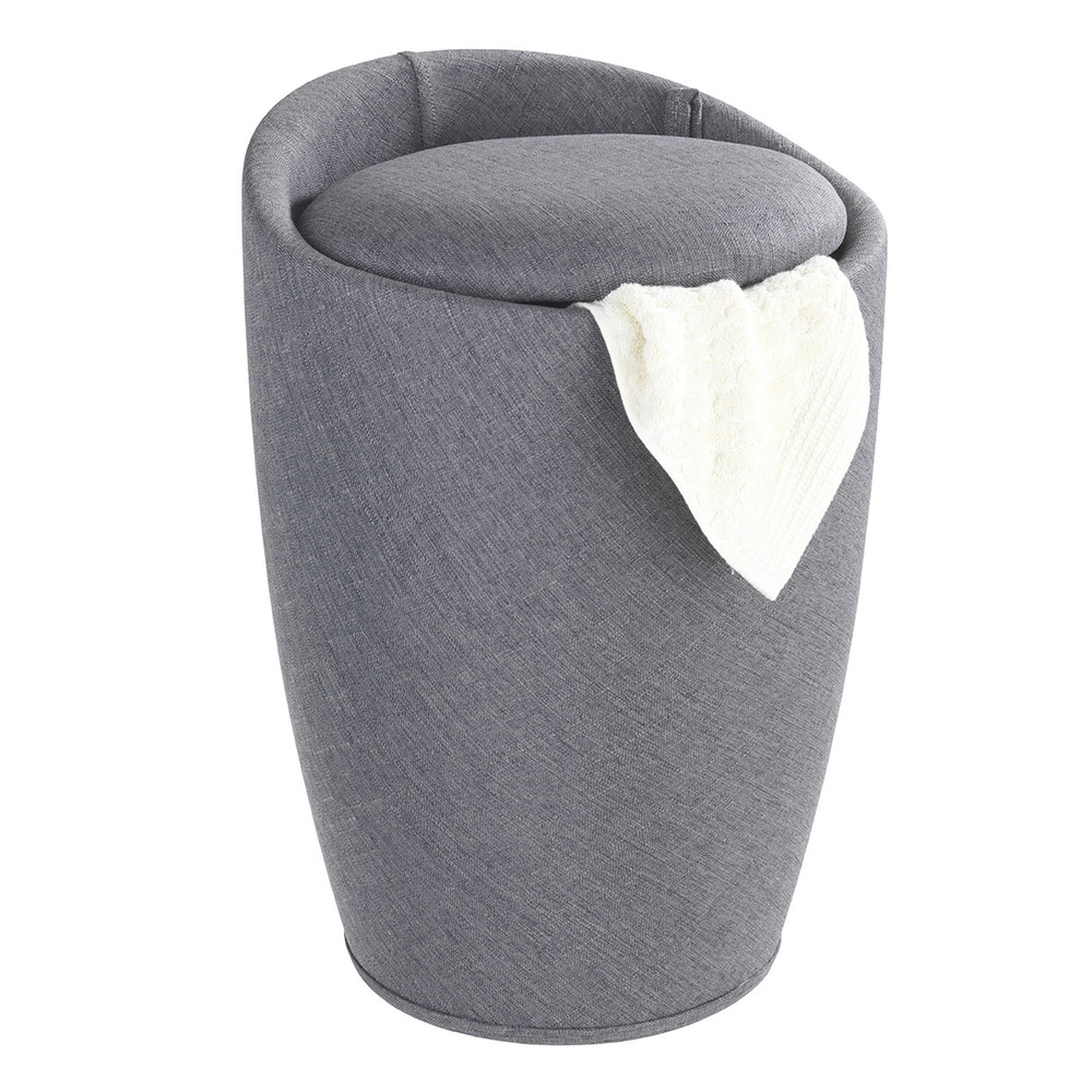 Hocker Mod. Candy Grey Leinenoptik  Badhocker, mit abnehmbarem Wäschesack