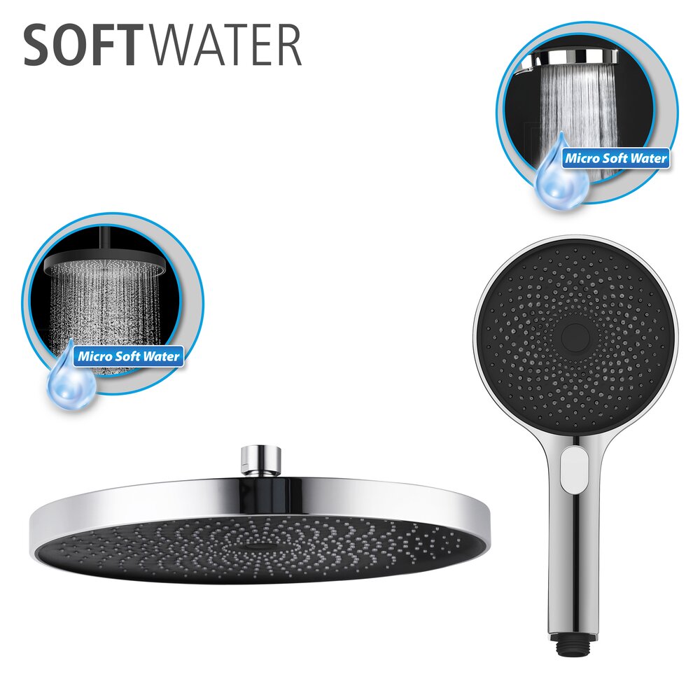 Ensemble pommeau, barre de douche et flexible Softwater  couleur chrome, raccordement facile
