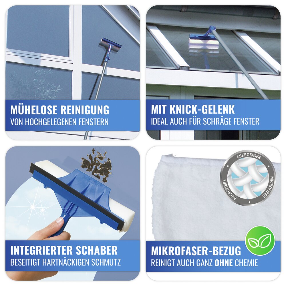 Raamwisser, blauw/grijs, metaal, telescoopsteel 25x83-332 cm, reikwijdte 5,3 m