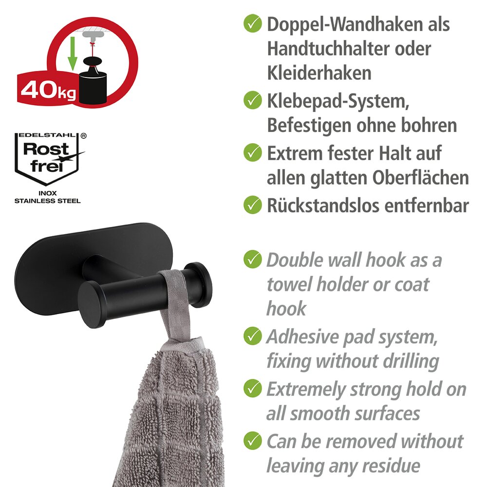Turbo-Loc® wandhaak Mod. Orea Duo Zwart Mat