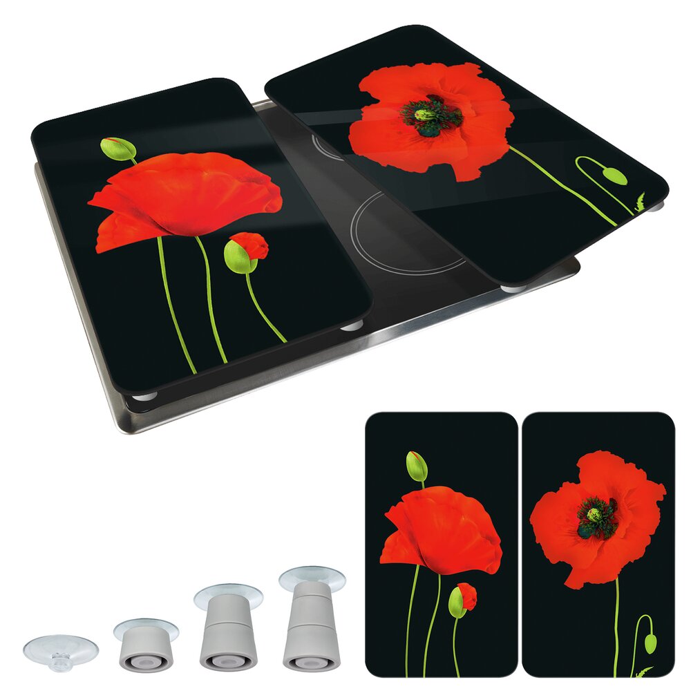 Plaque de Recouvrement Universelle Mod. Coquelicot, set de 2  pour tous les types de cuisinières