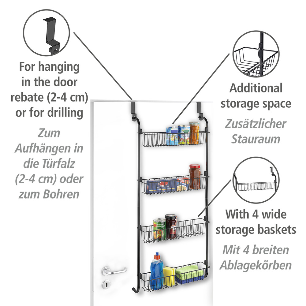 Türregal mit 4 Körben Schwarz  Hängeregal