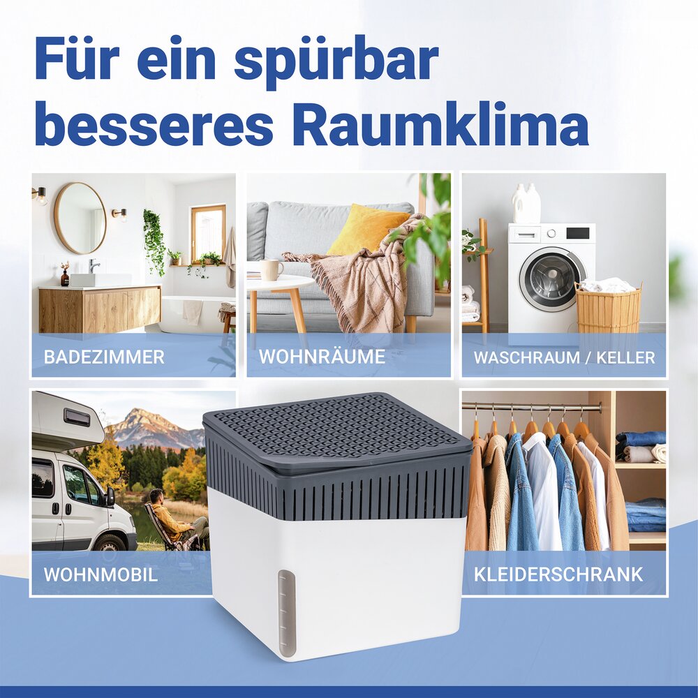 Déshumidificateur d'intérieur Cube Blanc 1000 g  prévient la formation de moisissures et les mauvaises odeurs